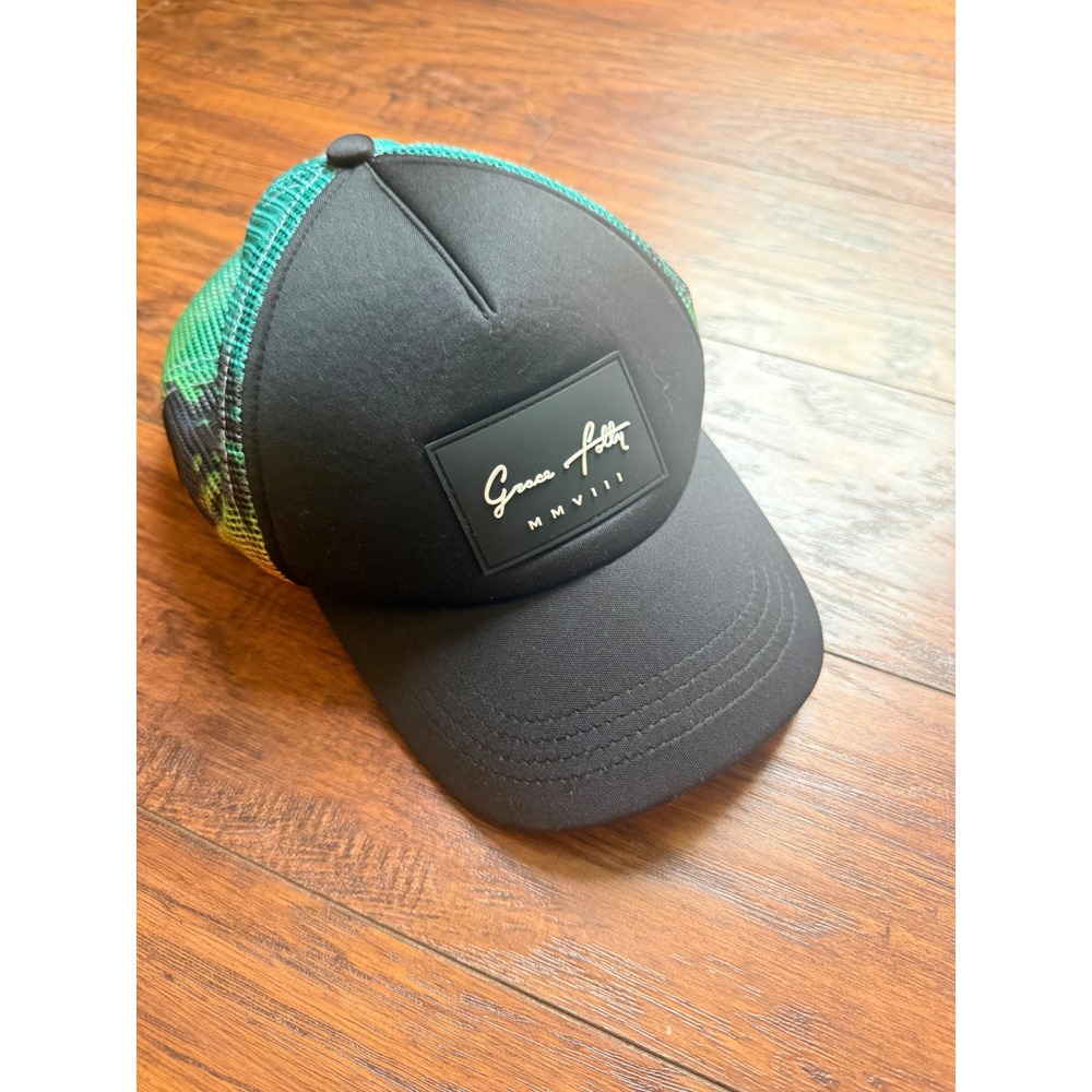 Grace Folly MMVIII Trucker Hat Mens Black Teal Ombre Mesh Snapback Cap OSFA